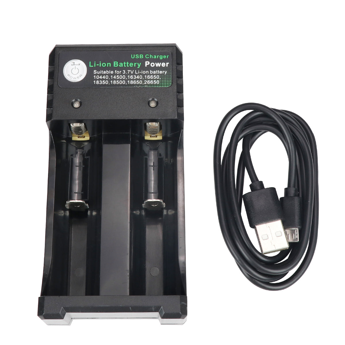 Li-ion Battery Power 2-Slots 18650 Battery Charger with USB Li-ion Battery Power 2-Slots 18650 Battery Charger with USB